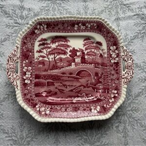 Vintage Copeland Spode Pink Tower square handled cake plate
